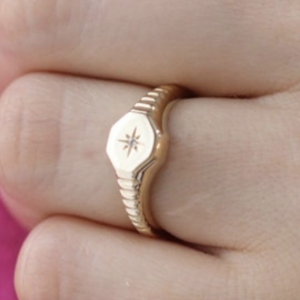 New Handmade 14k Gold And Diamond Signet Ring